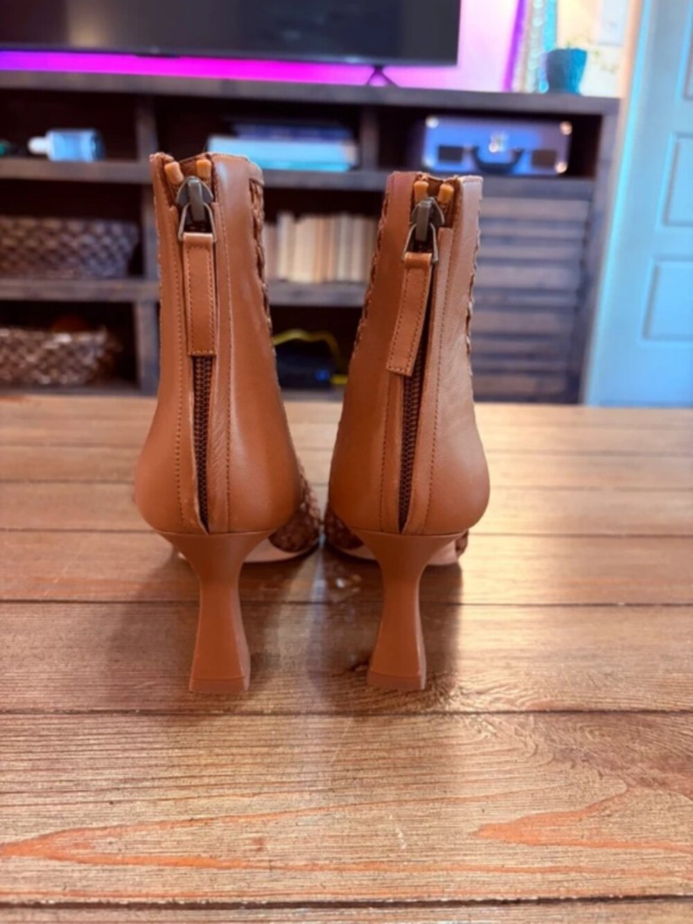 Manolo Blahnik GRIEGO 70 Cognac woven leather ankle booties - Picture 4 of 5